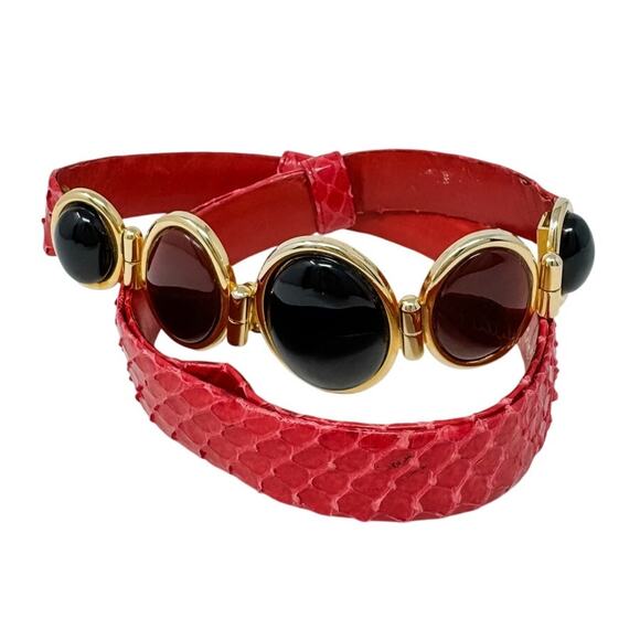 Judith Leiber vintage carnelian onyx statement belt red snakeskin adjustable OS main image 7